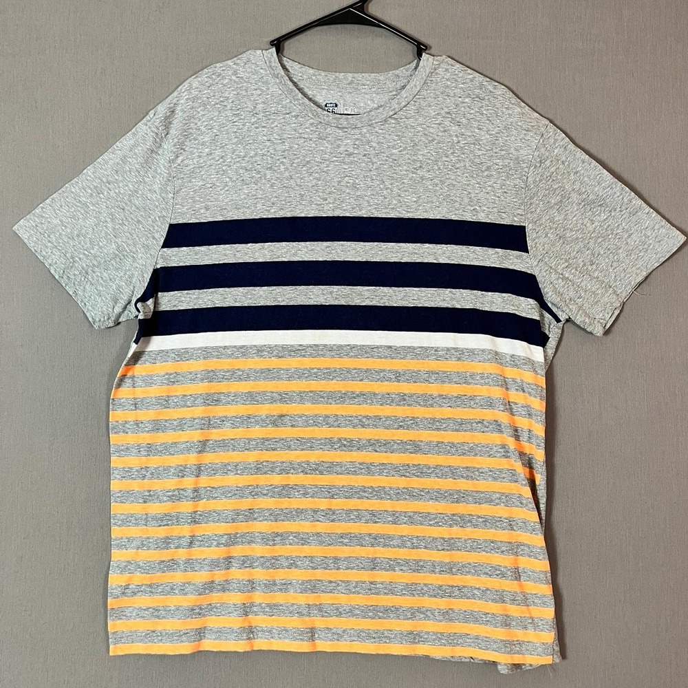 Route 66 T-Shirt XL Cotton Blend Striped Gray EUC